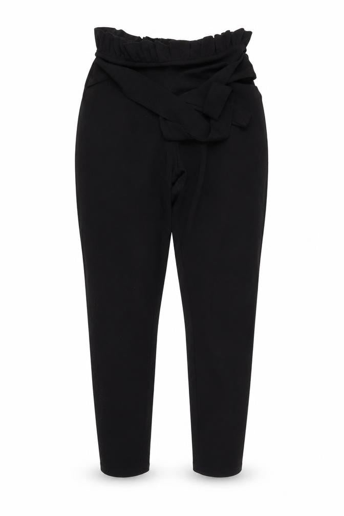 Front view of PRETTYLITTLETHING women’s black trousers, size UK 10, 23-inch leg