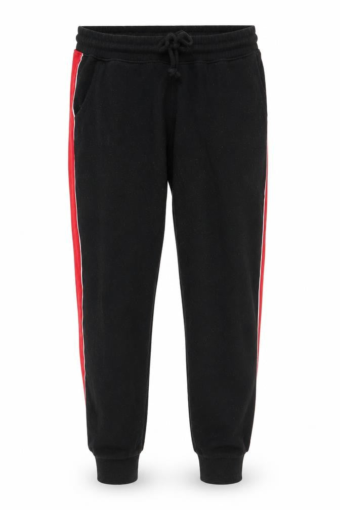 Front view of H&M men’s black jogger trousers, size M, 20-inch leg