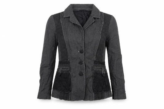 Front view of Lisa Campione women’s grey geometric jacket, size UK 10