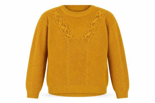 Front view of Primark women’s yellow henley jumper, size UK 10