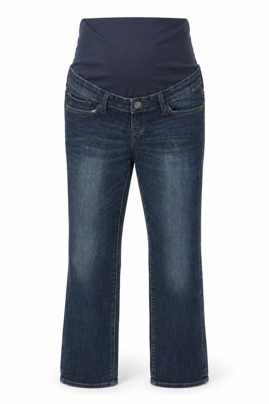 Front view of H&M women’s blue straight jeans, size UK 38, 30-inch leg
