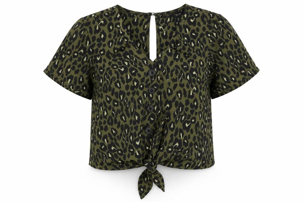 New Look Girls Green Animal Print  Basic Blouse Size 10 Years