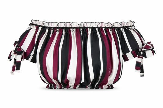 Front view of Select women’s purple striped cropped blouse, size UK 14