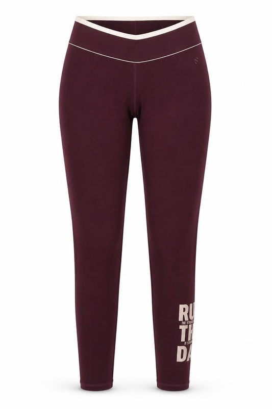 Front view of H&M women’s purple pedal pusher leggings, size S, 26-inch leg