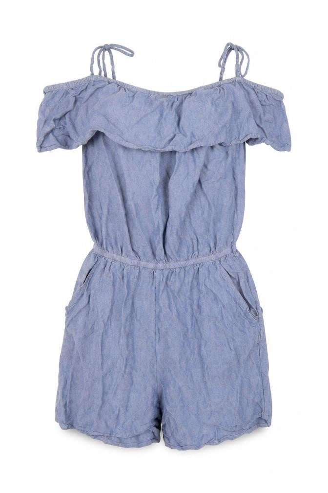 Front view of H&M girls’ blue playsuit one-piece, size 11, years