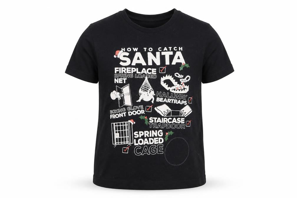 Front view of Primark boys’ black batik basic t-shirt, size 5-6, years - chrismtas