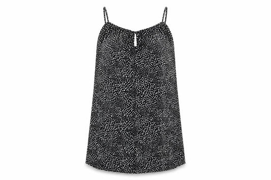 Front view of H&M women’s black polka dot camisole tank, size UK 12