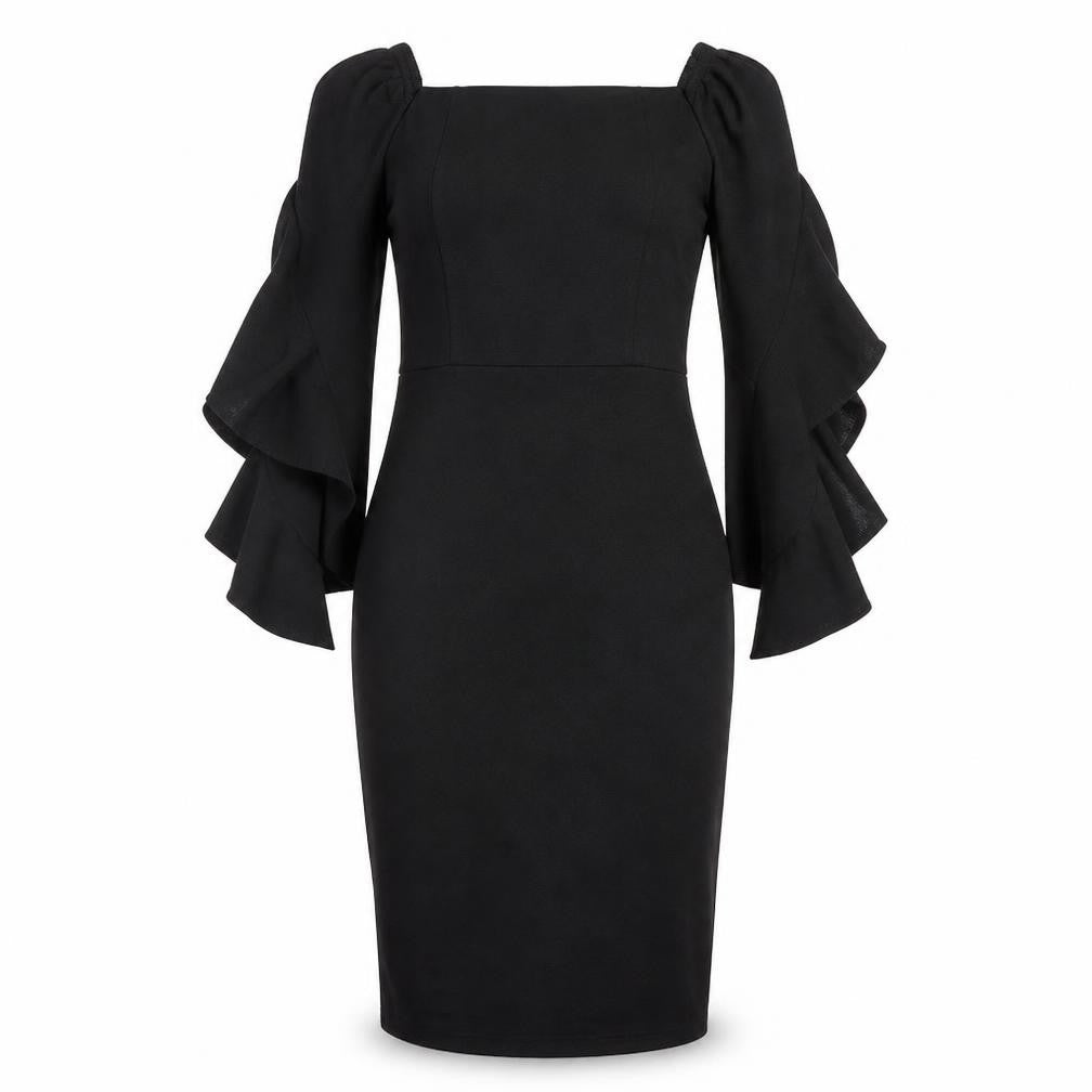 Front view of Cameo Rose women’s black pencil dress, size UK 10