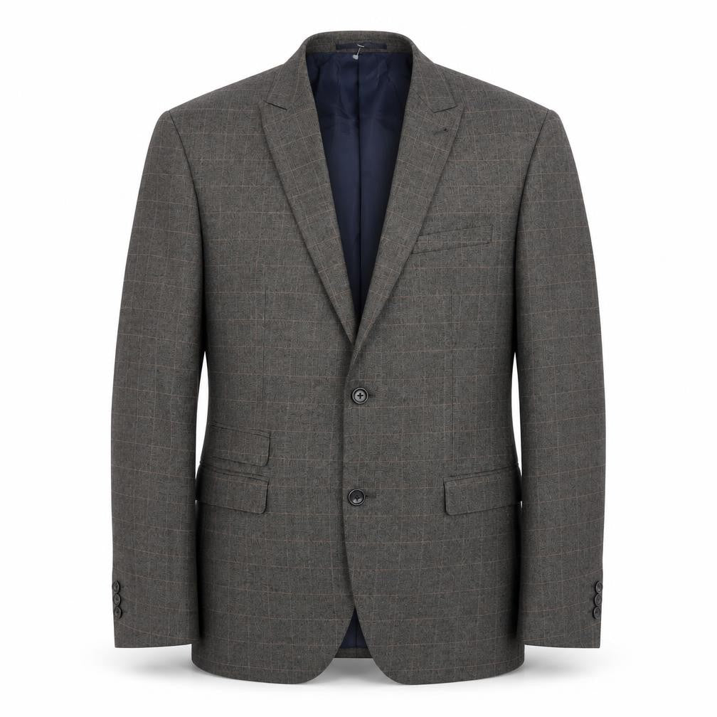 Front view of Next men’s grey plaid jacket suit jacket, size L