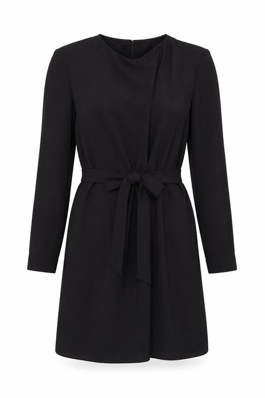 Front view of Jaqueline deYong women’s black shirt dress, size UK 4