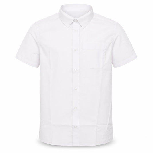 Front view of F&F boys’ white basic button-up, size 10-11, years