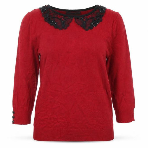 David Emanuel Womens Red  Knit Pullover Jumper Size XS  - Lace collar