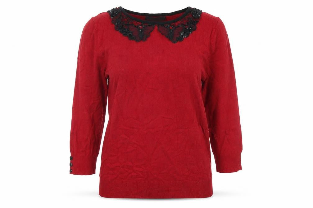 David Emanuel Womens Red  Knit Pullover Jumper Size XS  - Lace collar