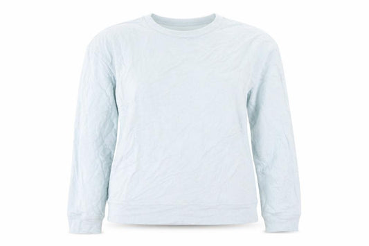 Front view of F&F women’s blue jersey pullover sweatshirt, size UK 12