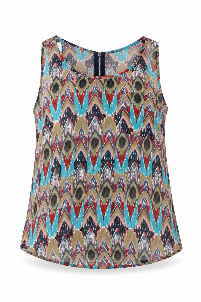 Glamorous Womens Multicoloured Geometric Chiffon Basic Blouse Size 12