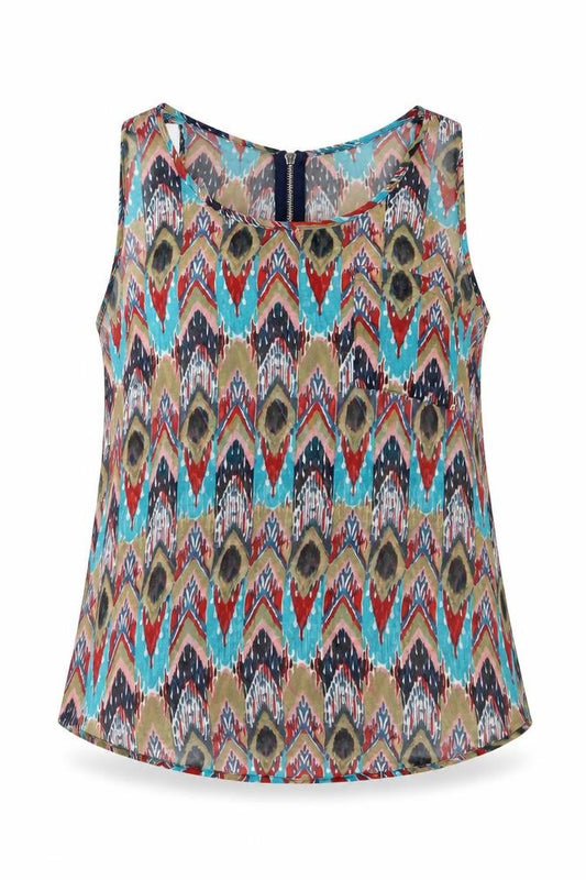 Front view of Glamorous women’s multicoloured geometric chiffon basic blouse, size UK 12