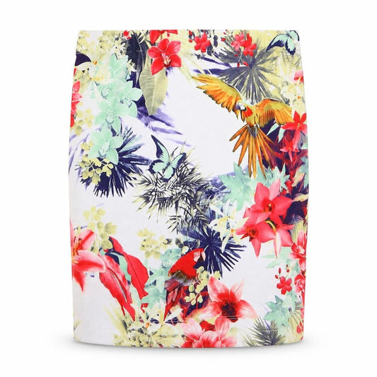 Front view of Zara women’s multicoloured floral jersey bandage skirt, size S
