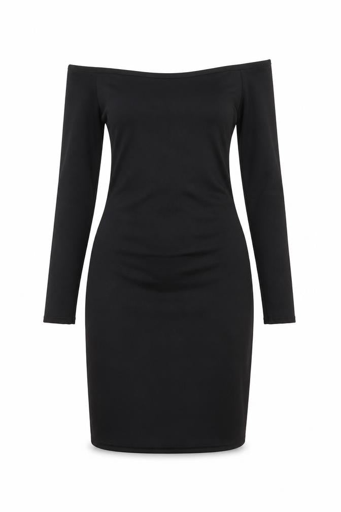 Front view of PRETTYLITTLETHING women’s black sheath, size UK 4