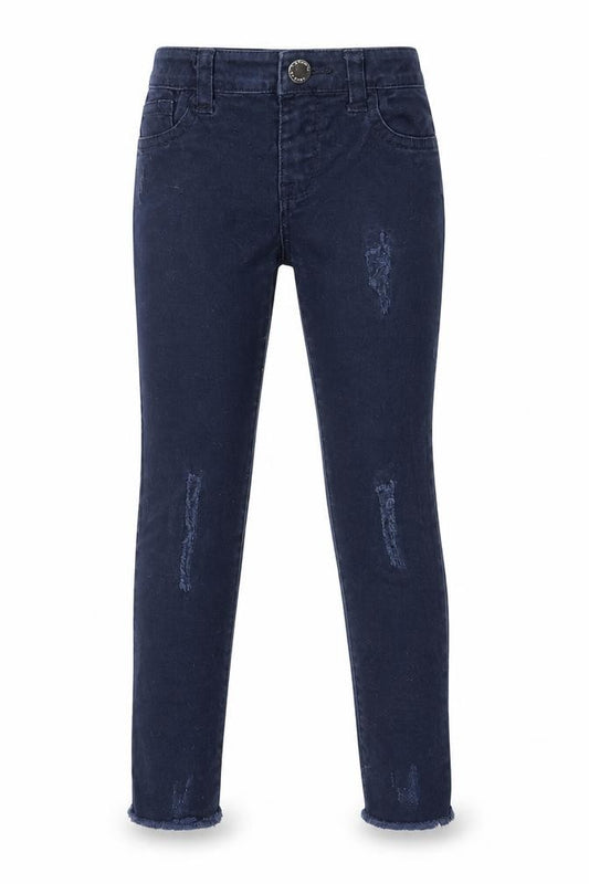 Front view of Denim & Co. girls’ black denim skinny jeans, size 5-6, years - distressed