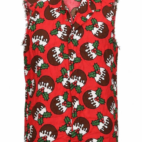 Urban Threads  Mens Red Geometric   Button-Up Size M  - Pudding