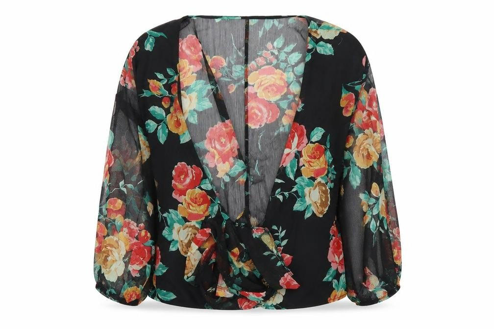 Miss Selfridge Womens Black Floral  Basic Blouse Size 6