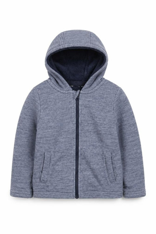 Front view of pepper boys’ blue jacket, size 6-7, years
