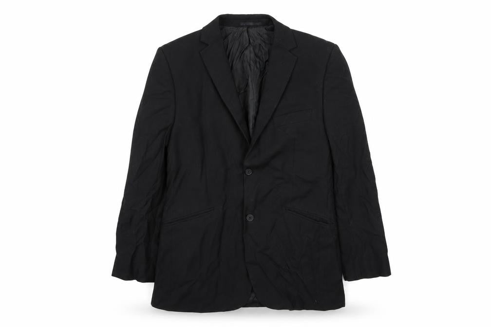 Front view of Preworn men’s black jacket suit jacket, size 38