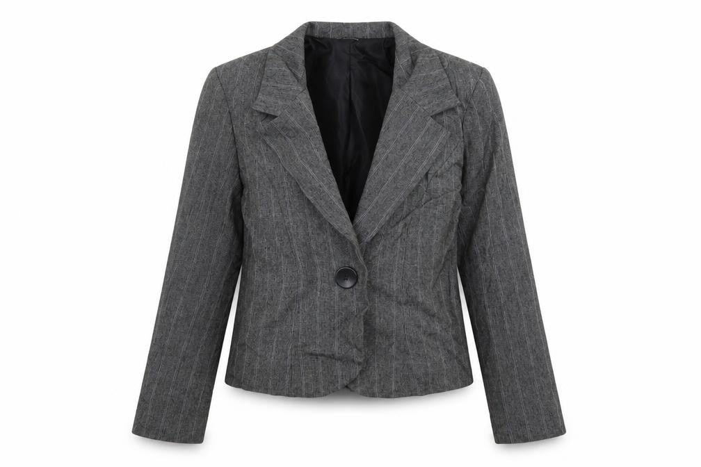 Preworn Womens Grey Striped  Jacket Blazer Size 10