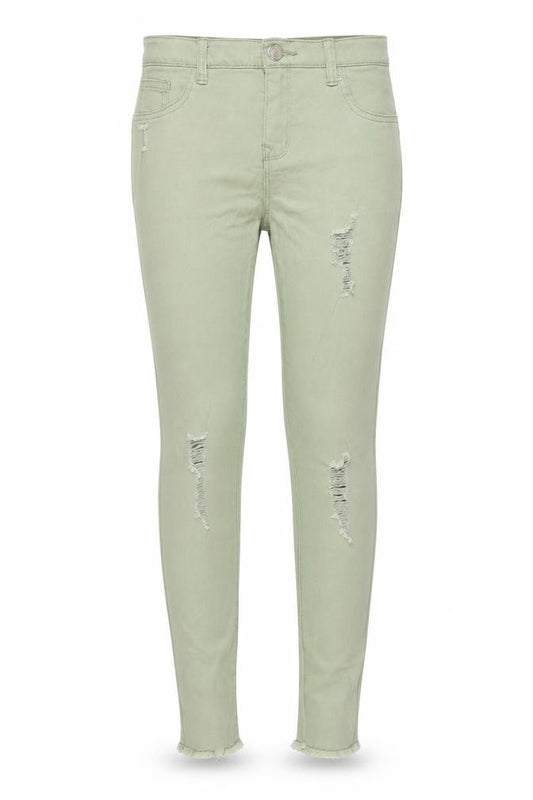 Front view of Primark girls’ green skinny jeans, size 11-12, years