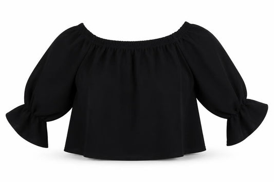Front view of Cameo Rose women’s black cropped t-shirt, size UK 8