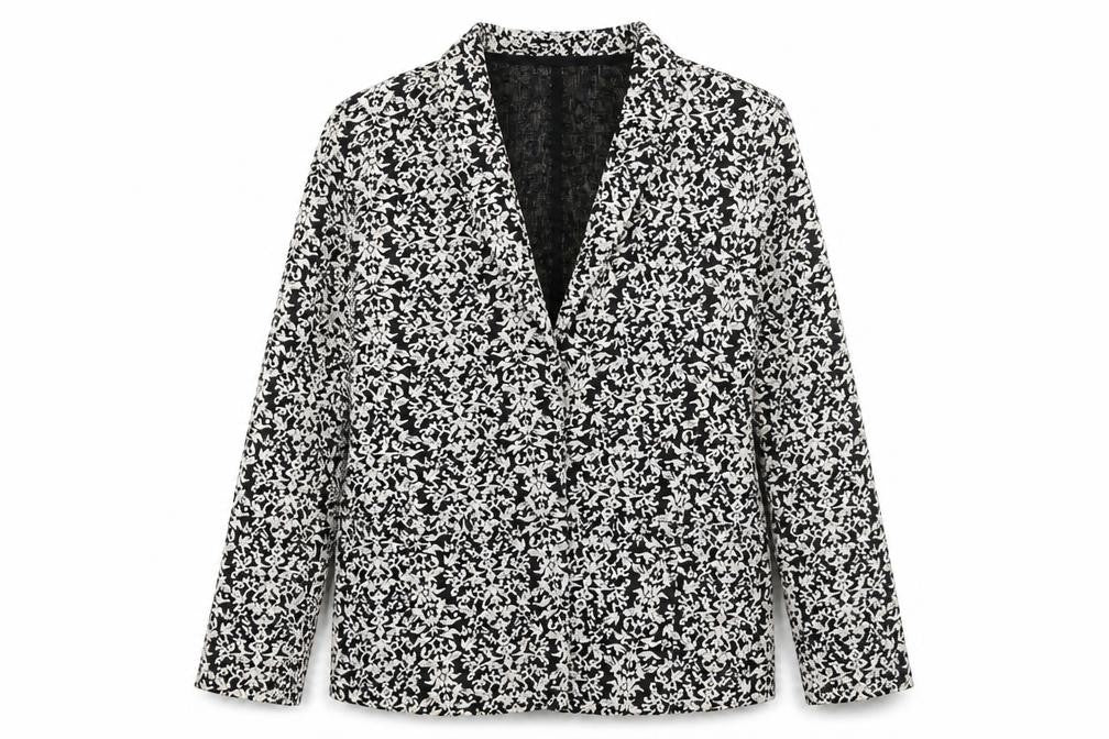 Front view of Next women’s black floral jacket, size UK 16