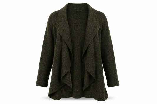 Front view of Atmosphere women’s green knit cardigan jumper, size UK 8