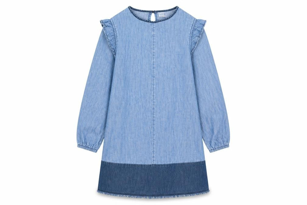 Front view of Next girls’ blue denim a-line, size 11, years