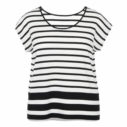 gapwhi Womens White Striped Chiffon Basic T-Shirt Size L