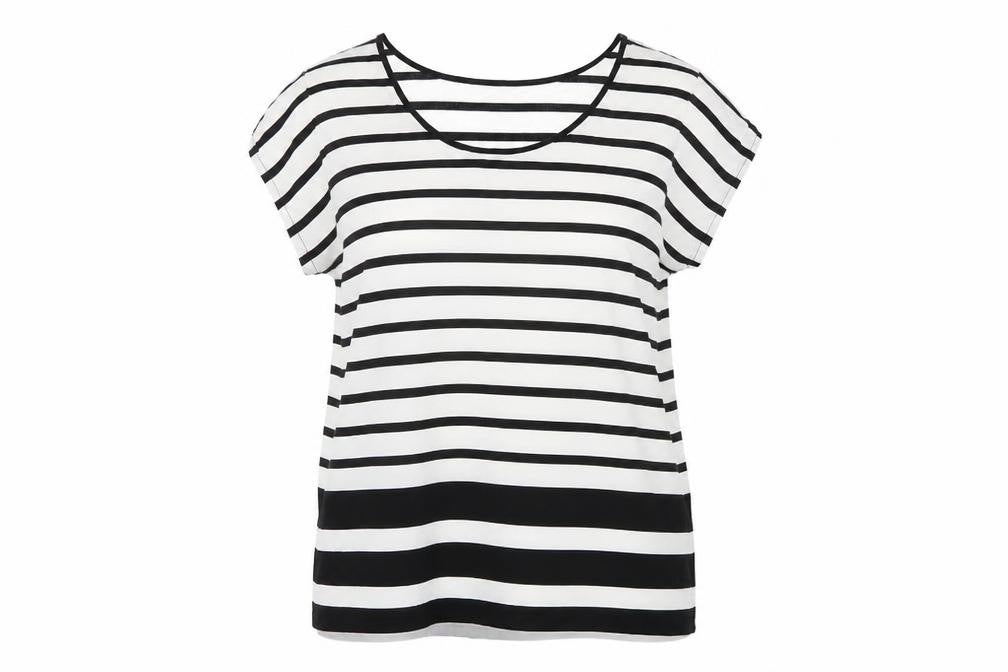 gapwhi Womens White Striped Chiffon Basic T-Shirt Size L
