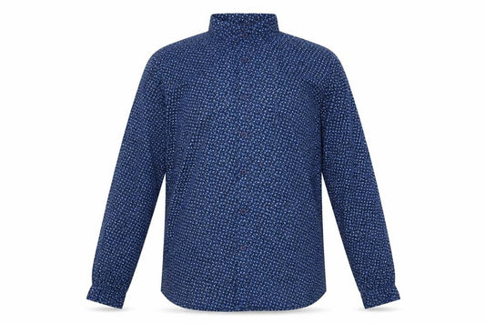 Front view of John Miller men’s blue floral button-up, size S