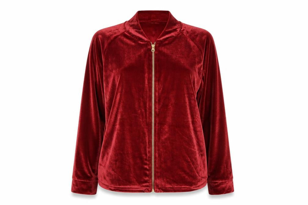 Golddigga Womens Red  Velvet Full Zip Sweatshirt Size 12