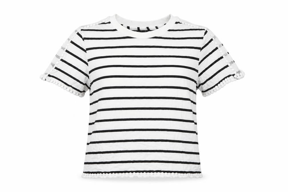 Topshop Womens White Striped  Basic T-Shirt Size 6