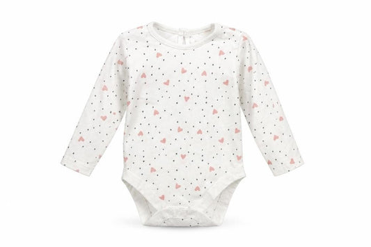 Front view of George girls’ white geometric babygrow one-piece, size 3-6, months - hearts