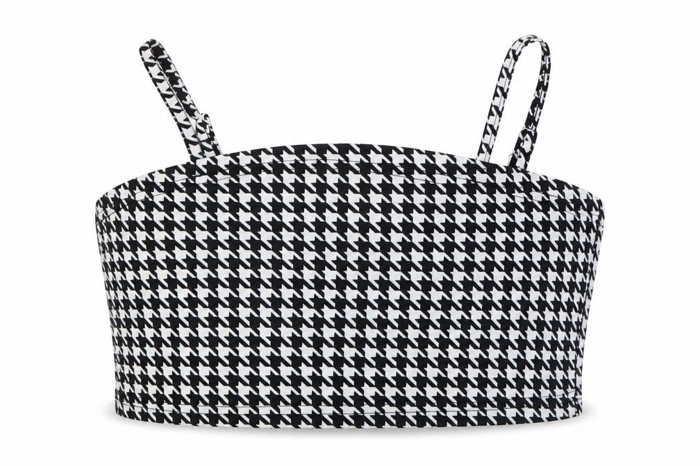 Front view of SHEIN girls’ black houndstooth cropped casual, size 8-9, years