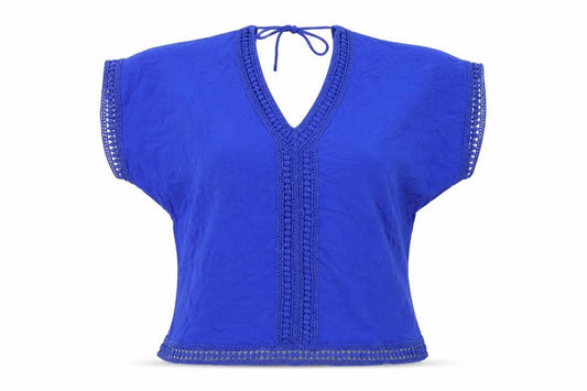Front view of New Look women’s blue basic blouse, size UK 8
