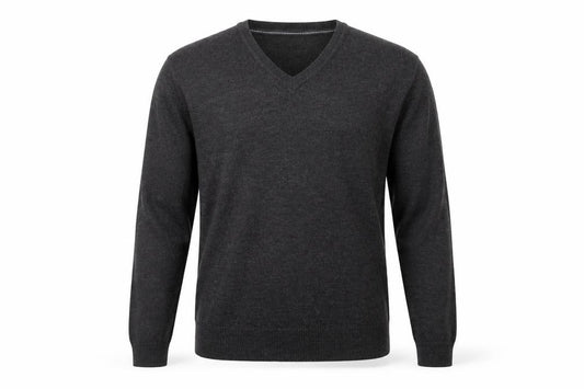 Front view of Easy men’s grey knit jumper, size M