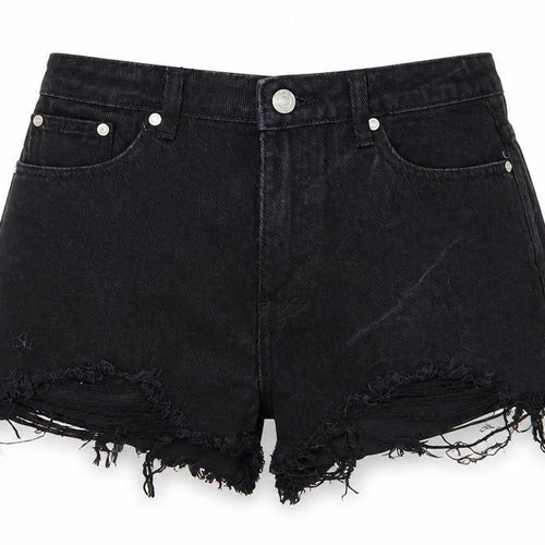 Missguided Womens Black  Denim Cut-Off Shorts Size 8