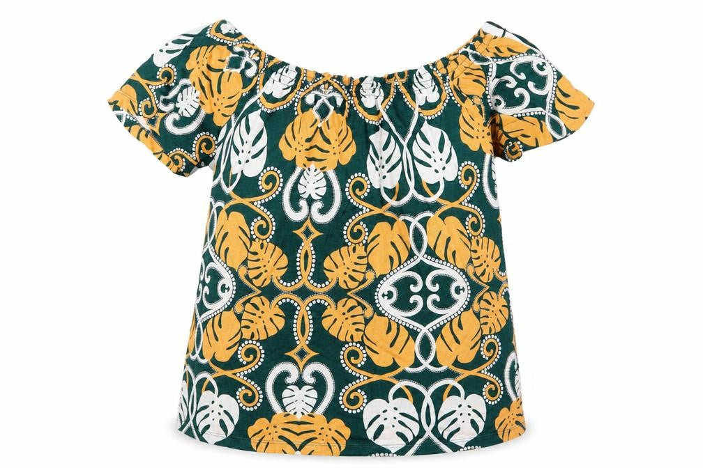 Front view of H&M women’s green floral jersey basic blouse, size S