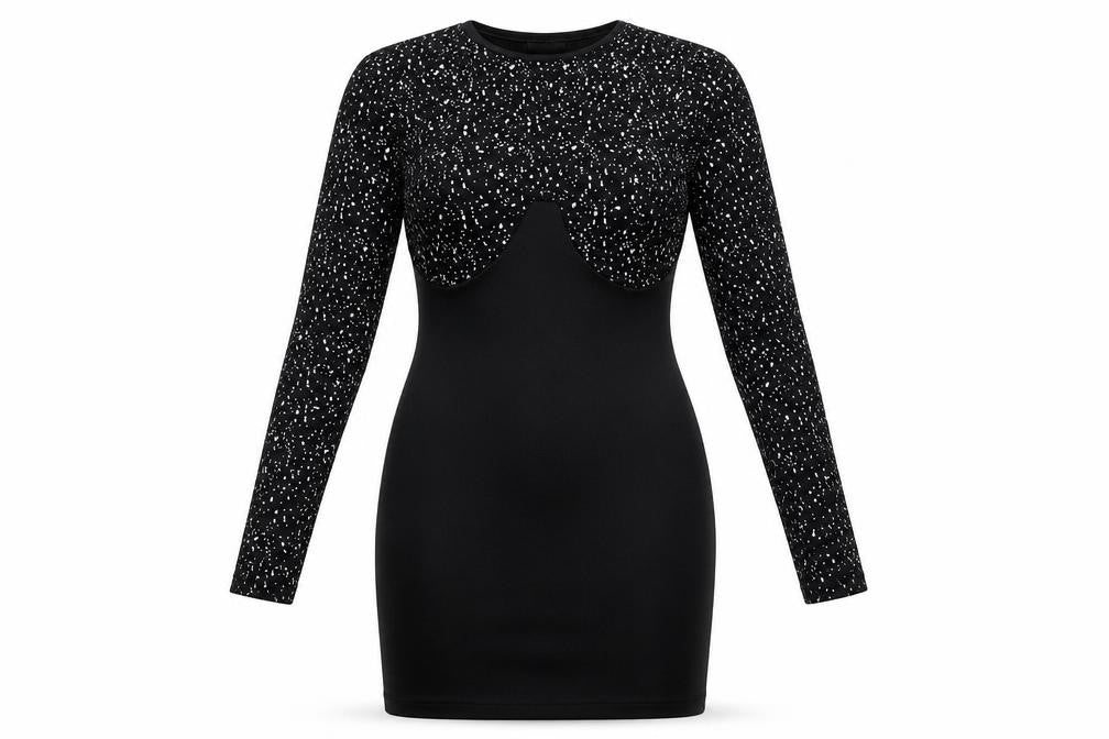 Preworn Womens Black Geometric  Bodycon  Size 8