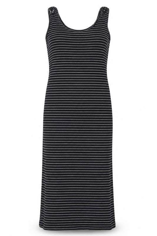 Front view of Atmosphere women’s grey striped tank dress, size UK 8