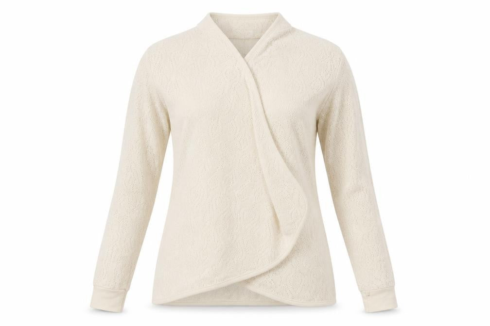 Front view of River Island women’s beige knit cardigan jumper, size UK 8