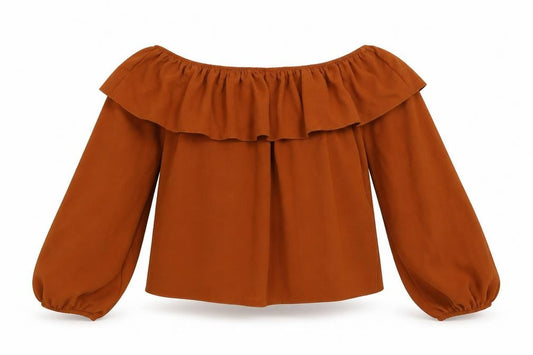 Front view of New Look women’s orange cropped blouse, size UK 12
