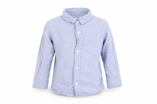 Front view of Tu boys’ blue argyle/diamond basic button-up, size 12-18, months