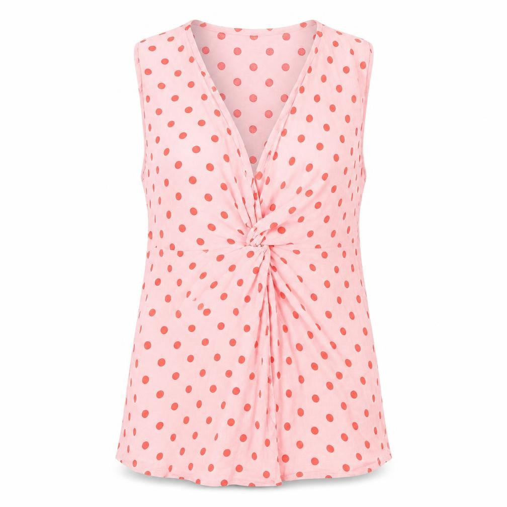 Stradivarius Womens Pink Polka Dot  Basic Tank Size M  - Knot Detail